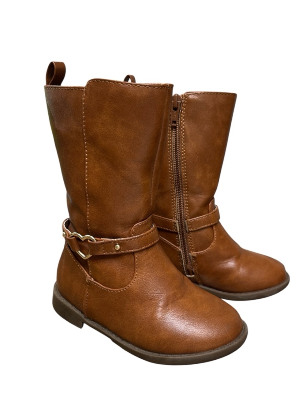 Children's Place Size 8 Tan heart buckle zip up boots shoes girls